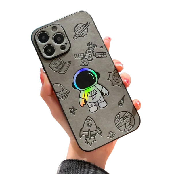 Funda protectora con astronauta para iPhone 15 gris