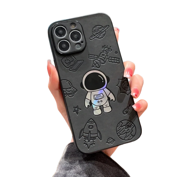 Funda protectora con astronauta para iPhone 15 Pro negro
