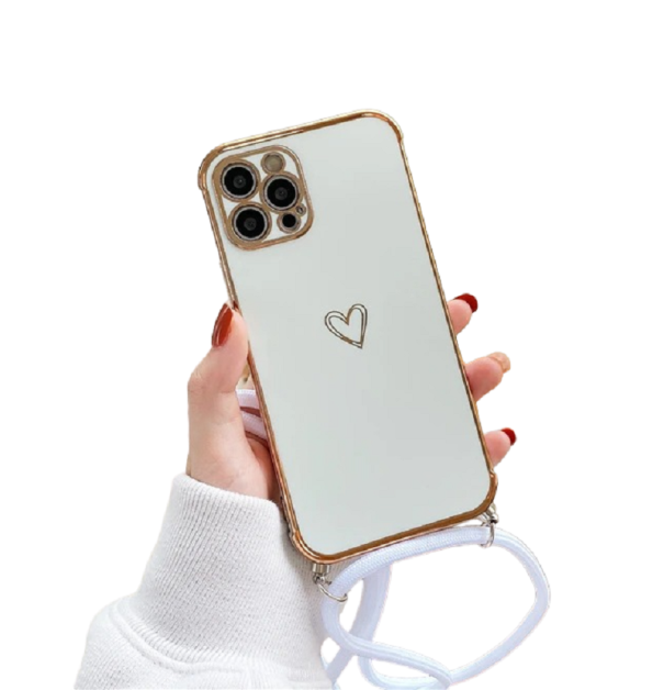 Funda protectora con correa para el cuello para iPhone 15 Plus blanco
