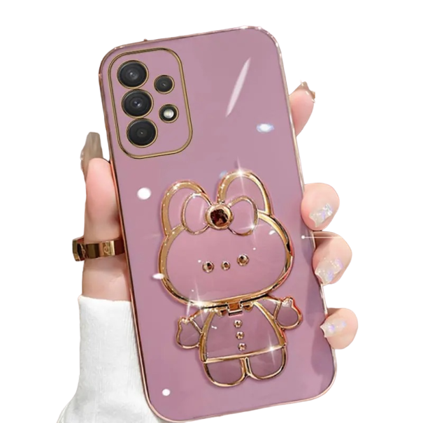 Funda protectora con espejo y soporte para Samsung A34 rosa oscuro