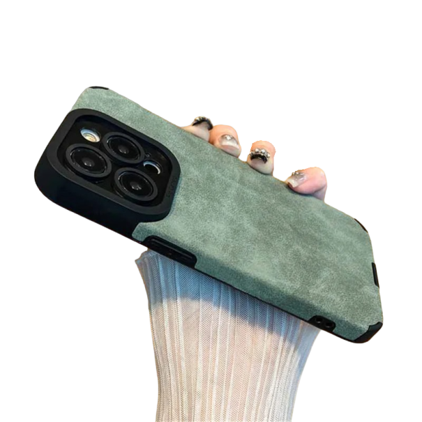 Funda protectora de piel para iPhone 15 Plus verde