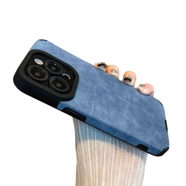 Funda protectora de piel para iPhone 15 Pro azul