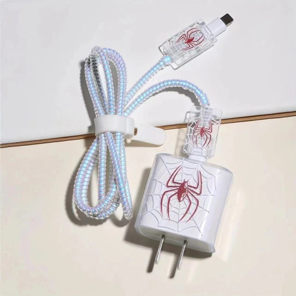 Funda protectora de silicona para cargador y cables con motivo de telaraña Cubierta transparente con araña de colores Protección para accesorios de iPhone rojo Funda protectora de silicona para cargador y cables con motivo de telaraña Cubierta transparente con araña de colores Protección para accesorios de iPhone rojo