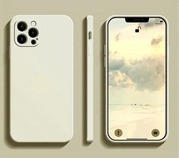 Funda protectora de silicona para iPhone 15 Pro Max crema