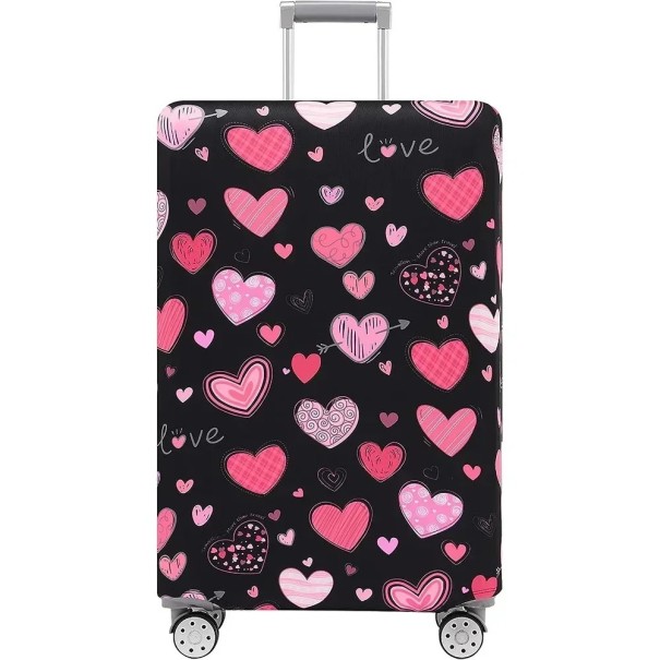 Funda protectora elástica para maletas de viaje 65–71 cm diseño flexible negro con corazones rosas protección del equipaje 1
