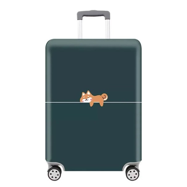Funda protectora elástica para maletas de viaje de 48–53 cm de poliéster y spandex de color verde oscuro con estampado de perro 1