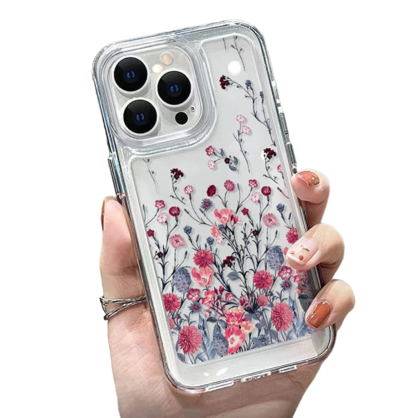 Funda protectora transparente para iPhone 15 Pro, flores rosas 1
