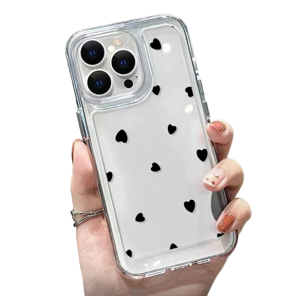 Funda protectora transparente para iPhone 15 Pro Max, corazón negro 1