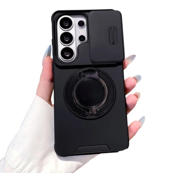 Funda resistente para Samsung Galaxy A15 con soporte Tapa deslizante de la cámara Anillo abatible Funda protectora para móvil para ver videos negro