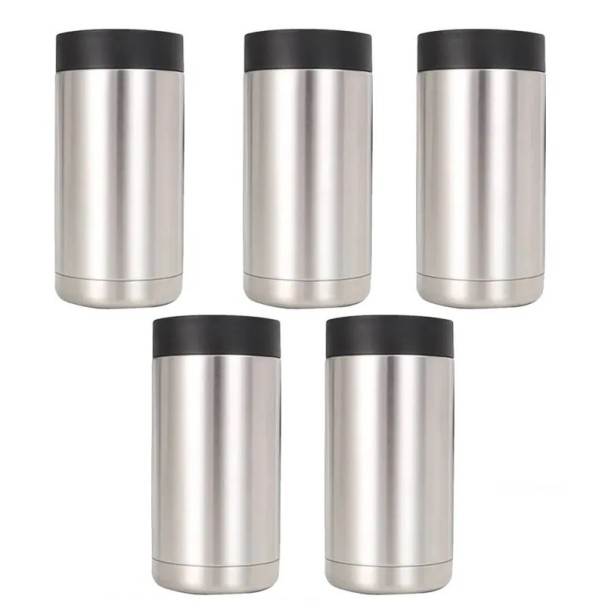 Funda térmica aislante de acero inoxidable de doble pared para latas y botellas, set de 5 piezas, volumen 500 ml, dimensiones 7,8 x 17,2 x 7,8 cm para cerveza y bebidas 1