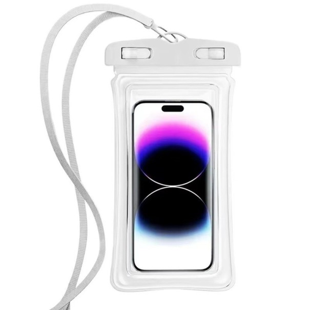 Funda transparente impermeable para teléfono hasta 7,0" PVC Cubierta táctil Funda de natación y submarinismo Cerrada con cordón 22x10,6 cm blanco