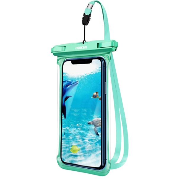 Funda transparente impermeable para teléfono móvil Bolsa de natación subacuática Bolsa sellada Control lateral Cordón ultraligero cubierta HD verde