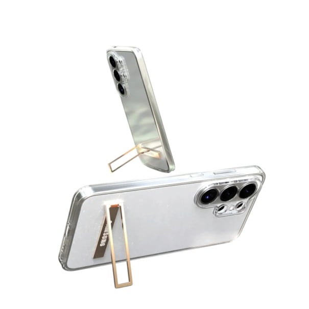 Funda transparente para Samsung Galaxy S25 Ultra con soporte plegable TPU y metal Funda protectora para móvil S25 Ultra Para vídeos dorado