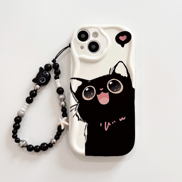 Funda trasera con gato negro para Samsung Galaxy A36 5G Cadena de cuentas para la muñeca Resistente Protección de esquinas y cámara Blanco y negro 1