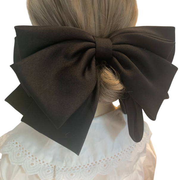 Fundita de par mare dubla din satin Clip de par Accesoriu de par elegant Fundite de par de lux Ornament de par elegant negru