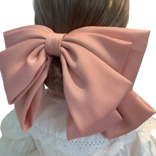 Fundita de par mare dubla din satin Clip de par Accesoriu de par elegant Fundite de par de lux Ornament de par elegant roz