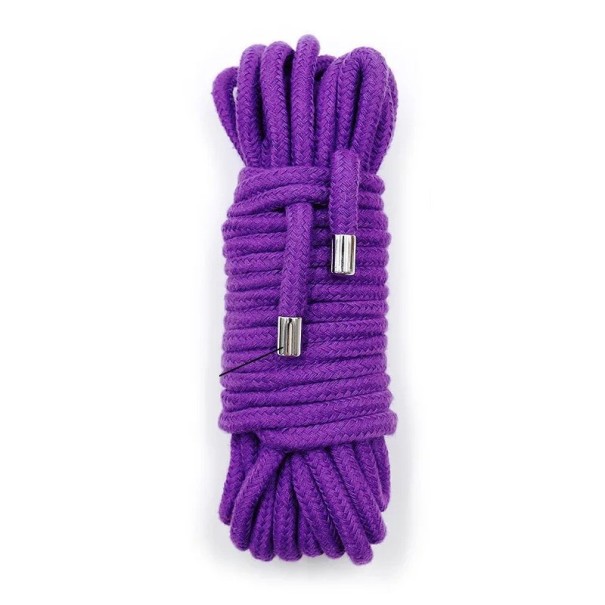 Funie BDSM din bumbac, 20 de metri lungime, 0,85 cm latime, cu capete metalice, ideala pentru bondage, legat si alte tehnici Ambalare discreta violet
