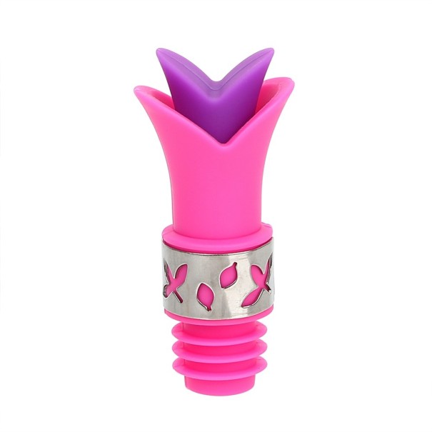 Funil para garrafa com tampa em forma de flor rosa