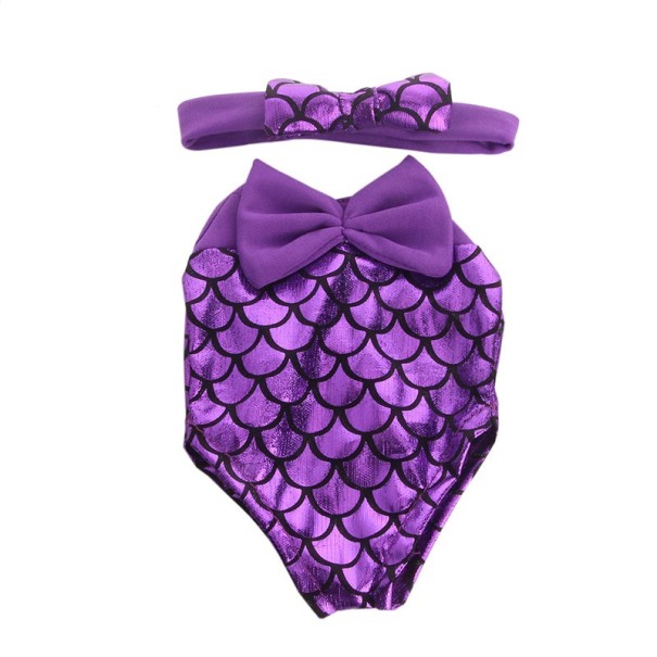 Fürdőruha egy sellő mintás babához lila