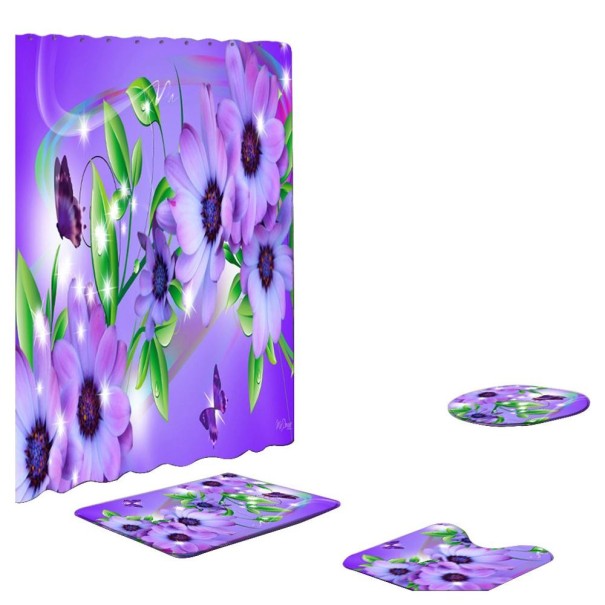 Fürdőszoba szőnyegek és zuhanyfüggöny szett 4 db 4