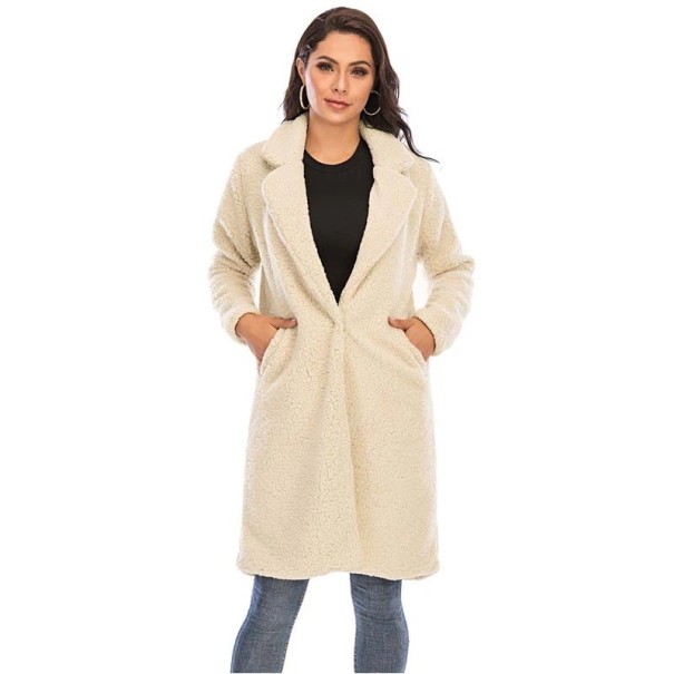 Furry coat för kvinnor P1398 krämfärgad S