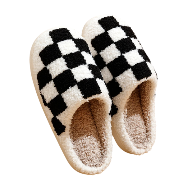 Furry Home Tofflor med retro plädmönster Varma mjuka halkfria tofflor Snygga tofflor för vinter och höst
