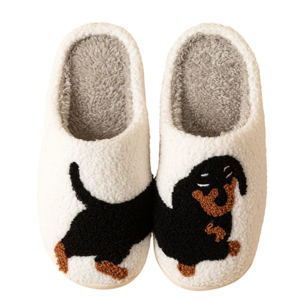 Furry house tofflor med en tax Varma plysch tofflor med ett sött hundmotiv Mjuka bekväma tofflor Varma vinterskor för hemmet 41-42