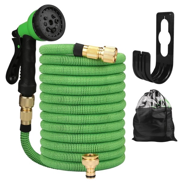 Furtun extensibil de grădină 50FT 15m 8 moduri de pulverizare Adaptor pistol pulverizator și geantă pentru udarea și curățarea casei verde