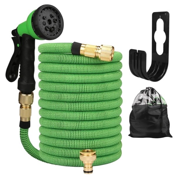 Furtun extensibil de grădină 75FT 22 m cu pistol de pulverizare cu 8 funcții și adaptor din alamă pentru udare, spălare auto sau curățenie verde