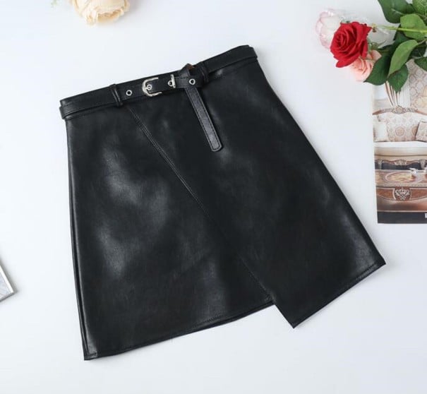 Fustă asimetrică din piele pentru femei negru XS