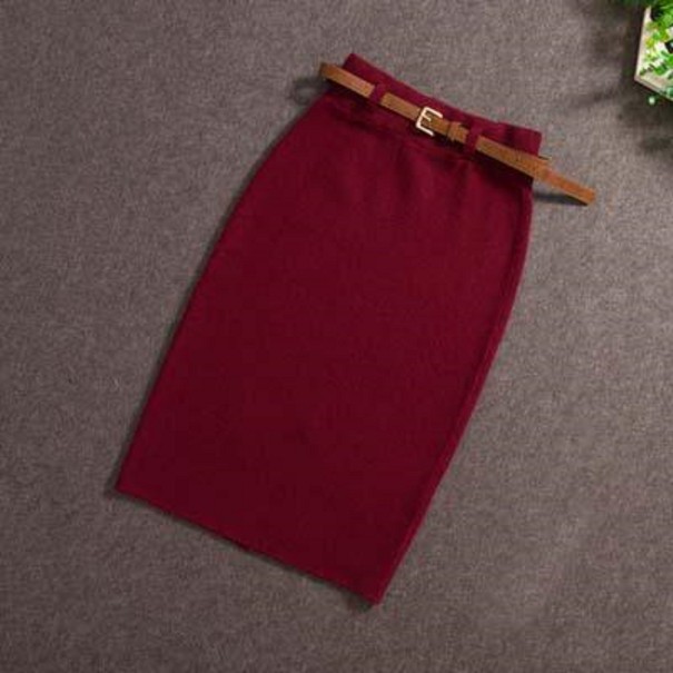Fustă de damă cu centură A1163 burgundy