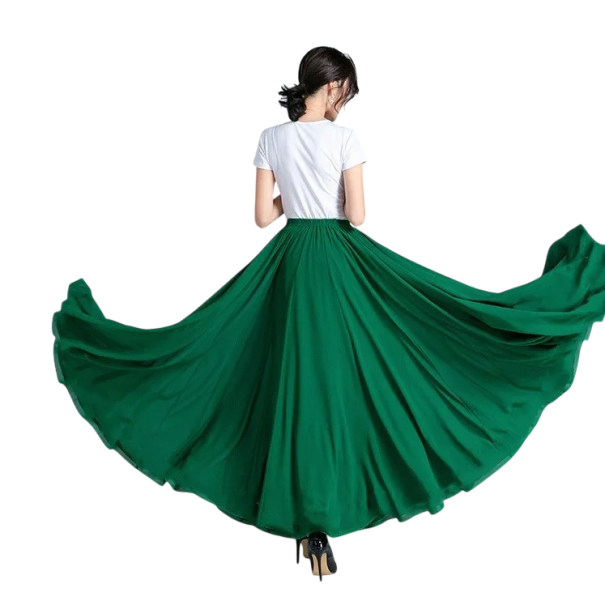 Fustă de dans pentru femei, lungă, în formă de cerc, cu talie înaltă, din chiffon ușor, fustă pentru flamenco, balet, dansuri verde inchis XL