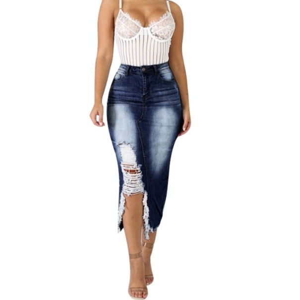 Fustă denim lungă pentru femei A1173 albastru inchis M