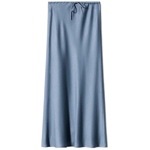 Fustă lungă din satin cu talie înaltă, elegantă, cu dantelă, strălucitoare, pentru femei, ținute de seară și petrecere albastru XL