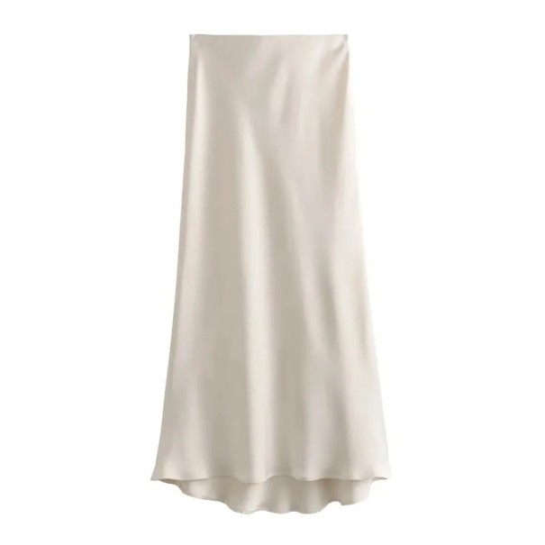 Fustă lungă din satin pentru femei, cu talie înaltă, elegantă, maxi, pentru vară, fustă din satin pentru petreceri, material moale cremos S