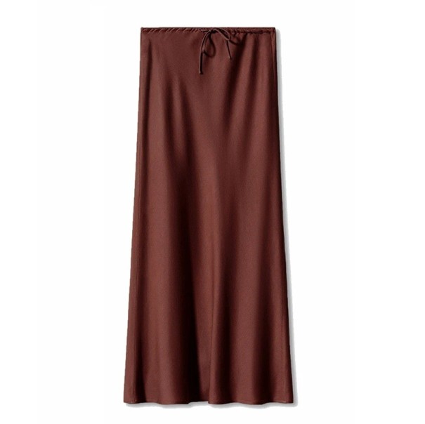 Fustă lungă din satin pentru femei, elegantă, strălucitoare, cu talie dreaptă, netedă, formală, pentru seara, bal, nuntă, petrecere maro inchis S