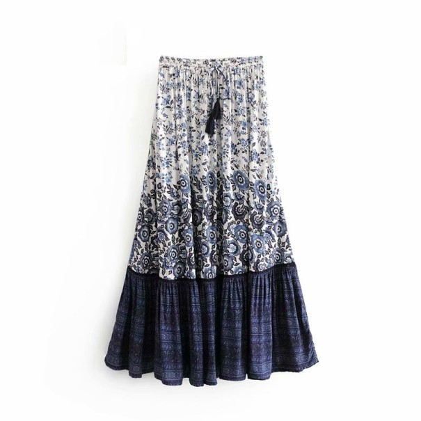 Fustă lungă pentru femei cu model floral albastru L