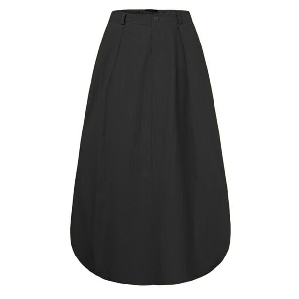 Fustă maxi din bumbac pentru femei, cu buzunare laterale Croi voluminos de tip balon, cu pliseuri în talie Talie cu nasture Fustă lungă negru XL