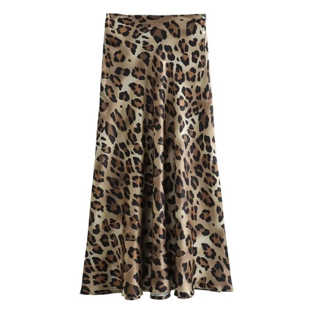 Fustă midi leopard pentru femei cu talie înaltă Fustă lungă plisată vintage Croi lejer în linie A Model elegant cu model animal pentru oraș și vară M