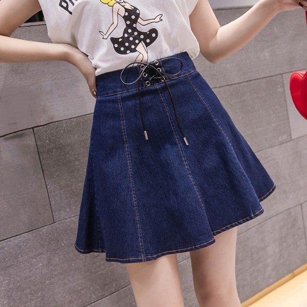 Fusta mini din denim cu dantela A1983 albastru inchis L