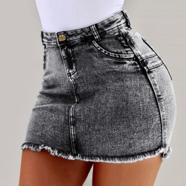 Fusta mini din denim cu talie inalta A1915 gri L