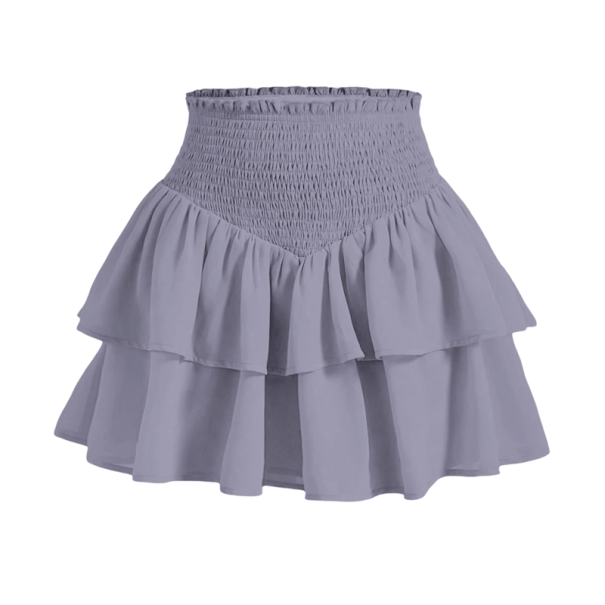 Fustă mini pentru femei, stratificată, în linie A, cu talie înaltă, scurtă și elegantă, până la talie, cu volane, fustă casual pentru ținute de zi cu zi și sociale violet S