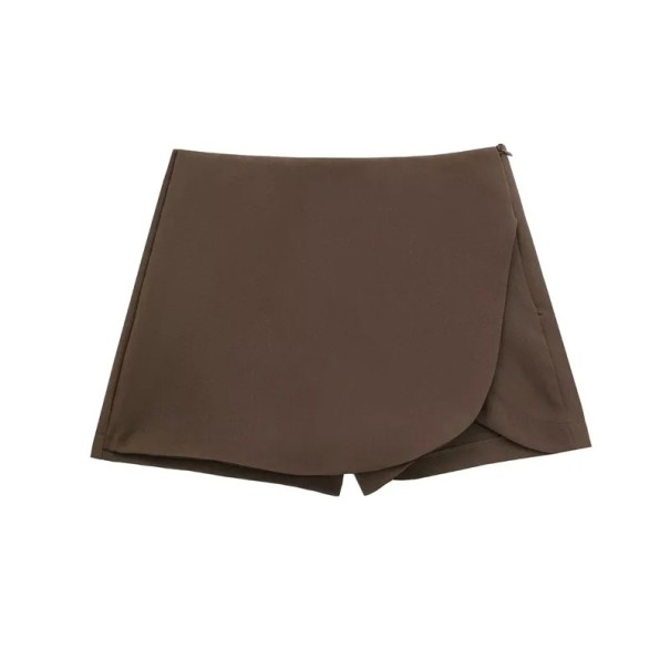 Fustă scurtă asimetrică pentru femei, talie înaltă, elegantă, mini fustă cu pantaloni scurți, confortabilă, pentru stil urban de vară maro M