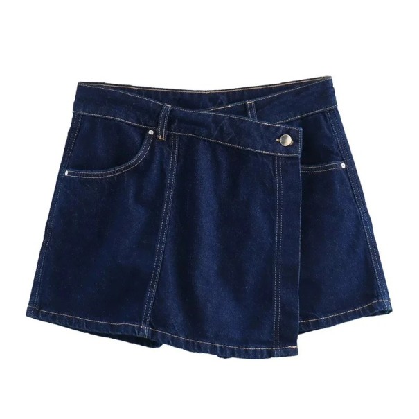 Fustă scurtă din denim albastru cu croială asimetrică Fustă mini din denim pentru femei de vară, streetwear elegant, modă casual albastru inchis M