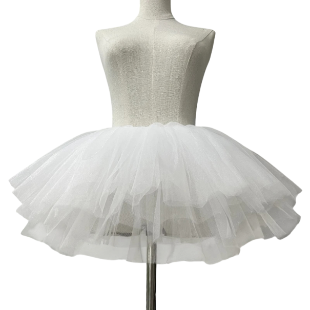 Fustă scurtă pufoasă talie 30–50 cm lungime 28 cm Fustă din tul pentru copii sub rochii, costume și spectacole de dans alb