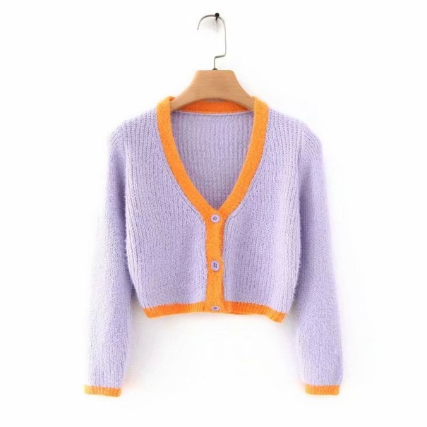 Futrzany sweter damski z guzikami G222 jasny fiolet