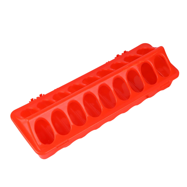 Futterrinne für Geflügel mit 18 Öffnungen für einfaches Füttern 30 x 10 cm Kunststoffbehälter für Futter orange für Hühner, Küken und Wachteln 1