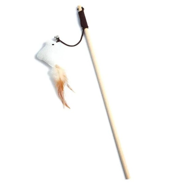 Gădilă pisică 40 cm Băț de lemn cu cauciuc și pene Jucărie interactivă pentru pisici Pandantive pui șoarece balon spiralat 2