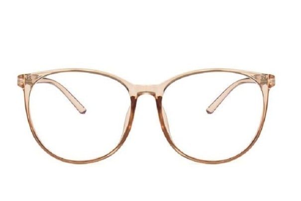 Gafas con filtro de luz azul para trabajar en el ordenador y el móvil Grandes monturas redondas de plástico Lentes transparentes Patillas beige