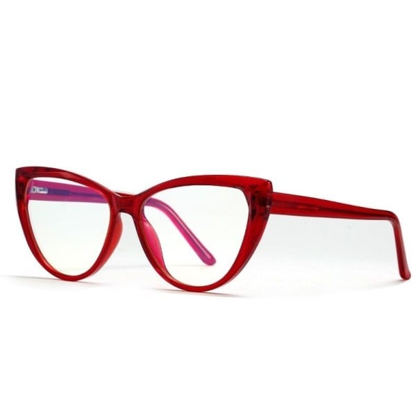Gafas contra la luz azul para computadora y móvil Montura de plástico en forma de ojos de gato con esquinas elevadas Lentes transparentes rojo